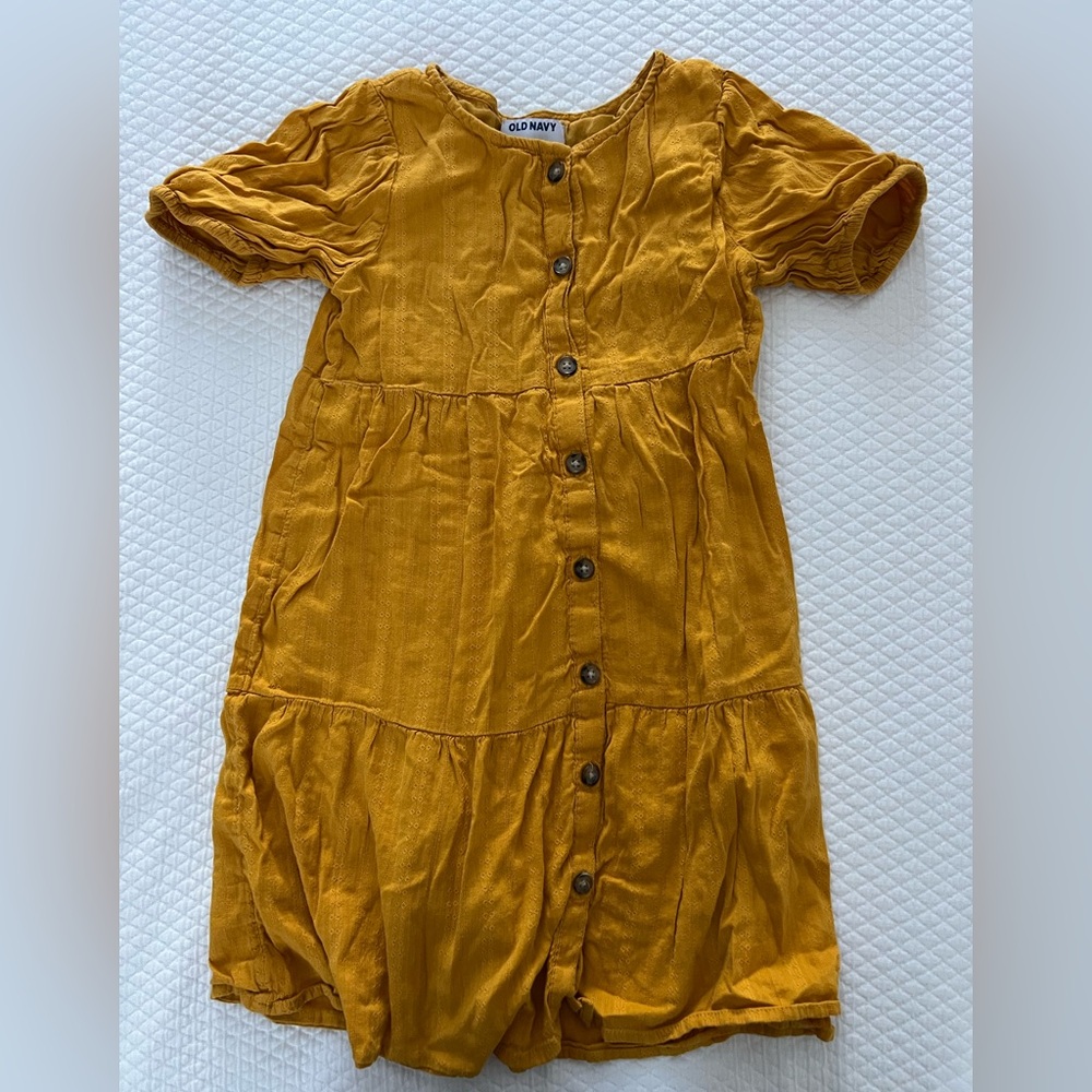 Old Navy Button Front Tiered Swing Dress Mustard/Gold/Yellow • 8